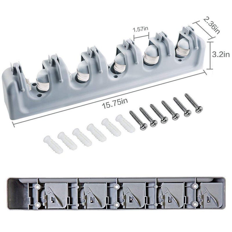 SurpriseSeptember Mop and Broom Holder, Multipurpose Wall Mounted Heavy Duty Tool Organizer Storage Hooks,Ideal Broom Hanger for Kitchen Garden and Garage laundry room,5 Position with 6 Hooks - Image 3